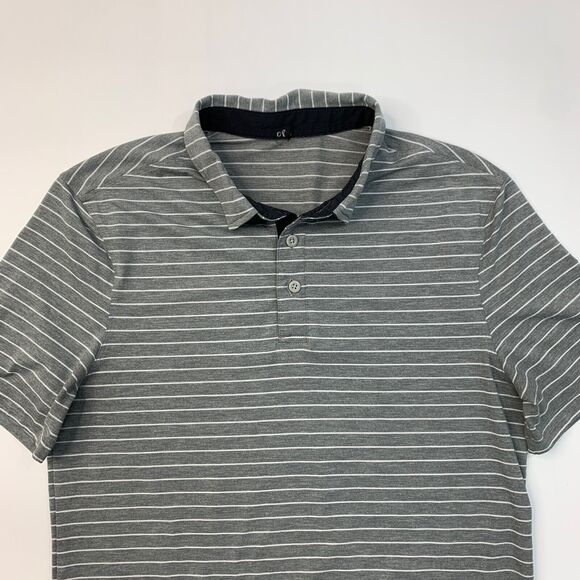 Lululemon Polo Shirt Mens S Small Grey Stripe Performance Collared Shirttail Hem - Picture 3 of 9